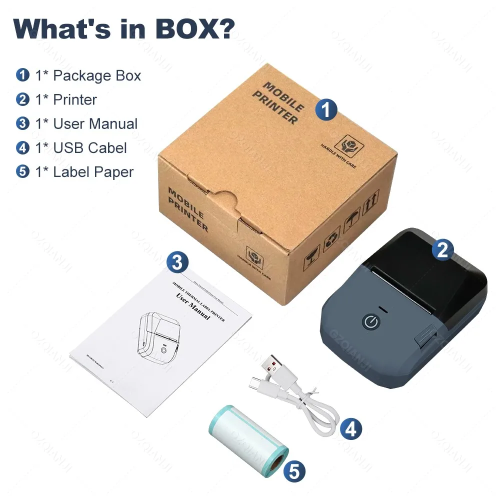 58mm Bluetooth Portable Label Receipt 2-in1 Thermal Printer with Sticker Paper Tag Price Barcode Labeller for Office Home Use