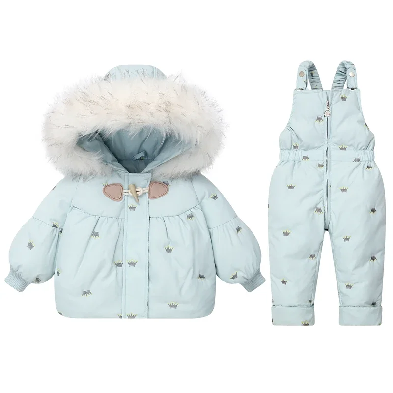 Children Down Coat Jacket + jumpsuit Kids Toddler Girl Boy Clothes Down 2pcs Winter Outfit Suit Warm Baby Overalls Clothing Sets