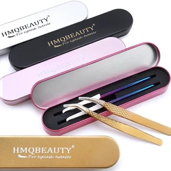 2PCS Eyelash Tweezers Set Professional Stainless Steel Eyelash Extension Tool Gold Anti-static Tweezer Storage Box