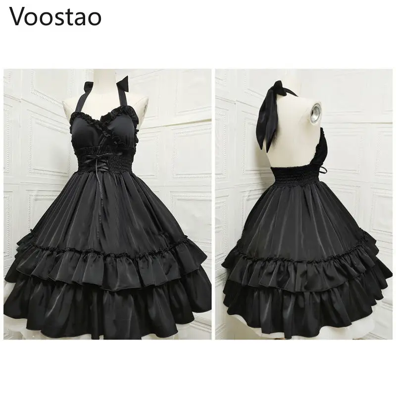 Vintage Lolita Jsk Dress Women Sweet Princess Dancing Party Slim Dresses Girly Cute Ruffles Halter Collar Wedding Dress
