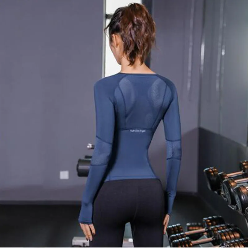 Camiseta deportiva de manga larga para mujer, Top de malla para gimnasio,  ropa deportiva para mujer, azul, negro y rosa, novedad de 2023 - AliExpress