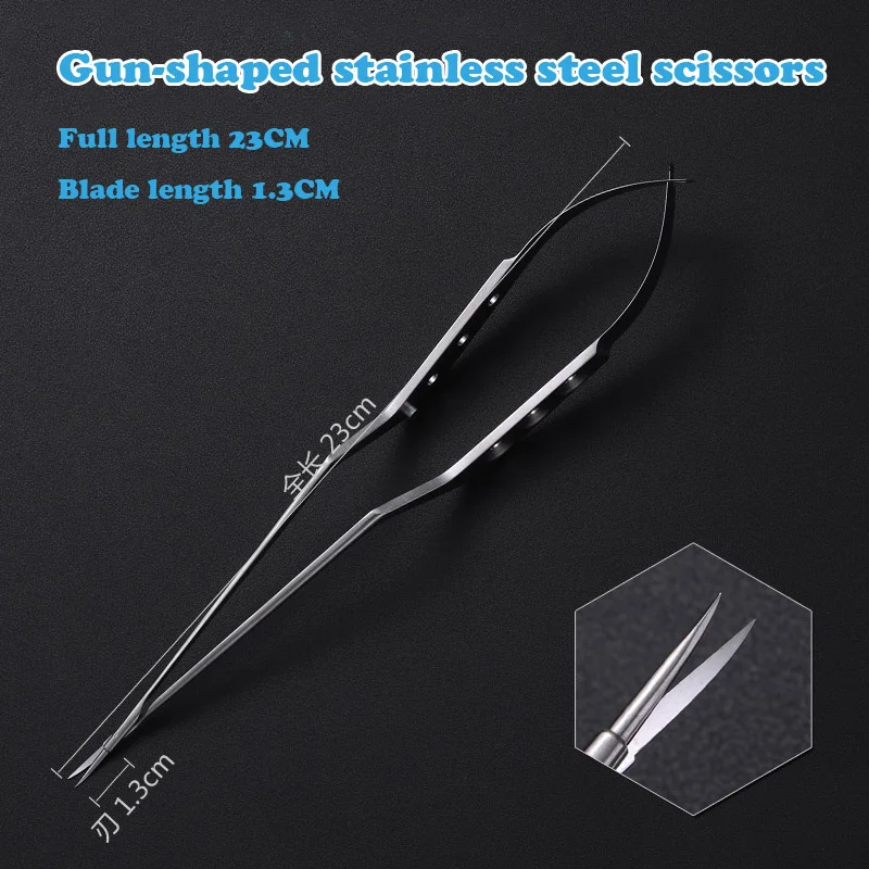 Stainless steel gun-shaped scissors microsurgery extracerebral neurosurgery fine reed tissue cutting ophthalmic scissors 4