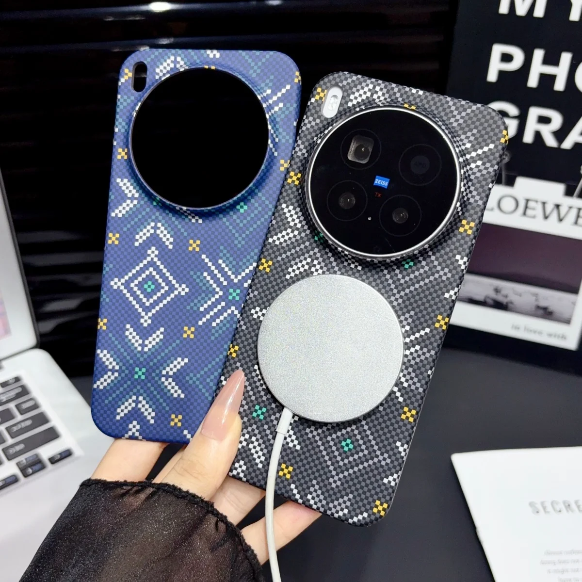Magnetic Kevlar Carbon Fiber Pattern Frameless Phone Case with MagSafe Compatibility
