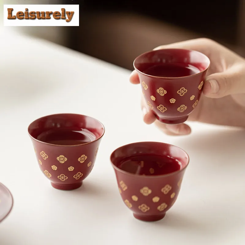 Ruby Red Treasure Flower Tea Set Complete Set Japanese Tea Ceremony Set Household Teapot And Tea Cup Set Drinkware Ornaments