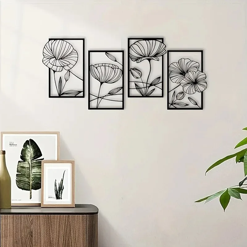 

Promotion CIFBUY 4pcs Metal Flower Home Decoration Flower Abstract Wall Hanging Sculpture Minimalist Wall Decoration Home Wall A