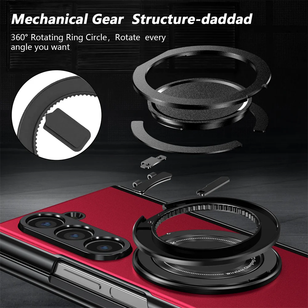 360 Rotating Magnetic Phone Case with Ring Grip and Hinge Protection