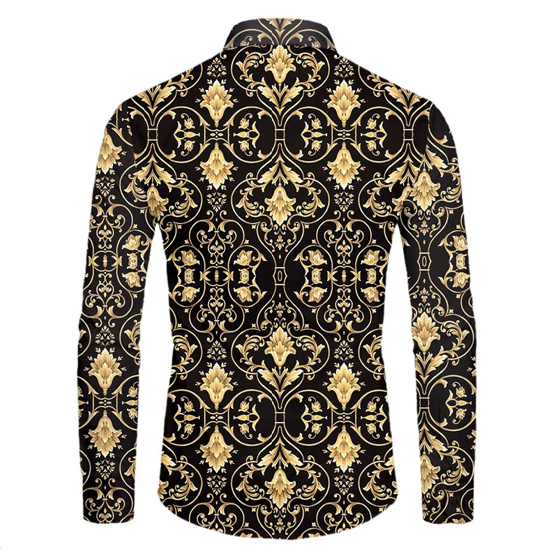 Camisas de manga corta con botones y estampado 3D de lujo de alta gama con patrón dorado para hombres, blusas de estilo callejero de moda, atuendos de hip hop