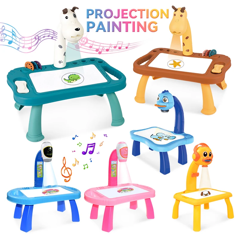 

Children Led Projector Art Drawing Table Toy Set Educational Learning Paint Write Tool Desk for Girl Drawing Toy Gift 3-6 Years