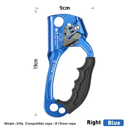 Enhanced Outdoor Rock Climbing Ascender with Ergonomic Handle - Versatile Climbing Equipment for Left and Right Hand Use (Right Blue)