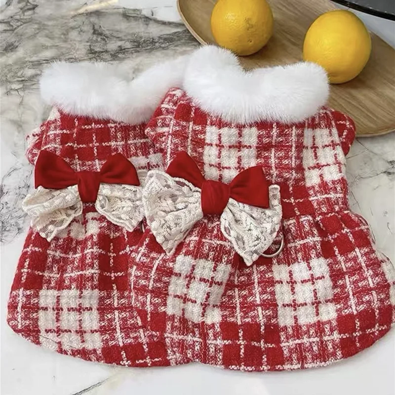 Checkered Plush Pet Dress 1