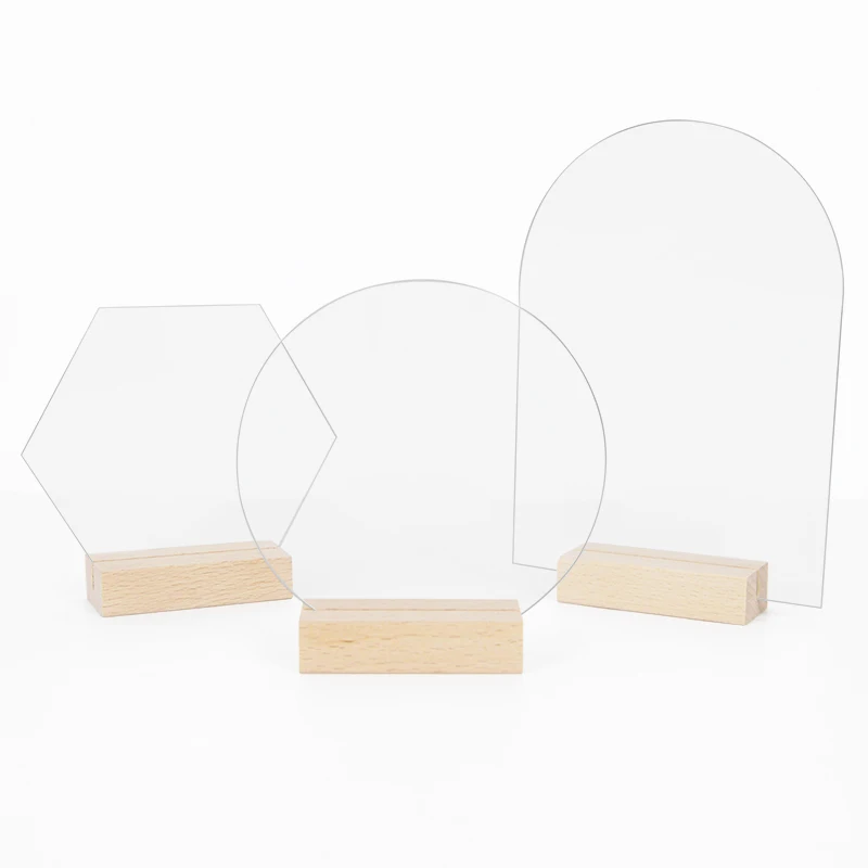 Place Card Holders Wedding Table Numbers Acrylic Sign Holders Transparent Acrylic Arch-shaped Table Card Wedding Table Number Plate Card Banquet Diy Wooden Base Seat Plate Sign
