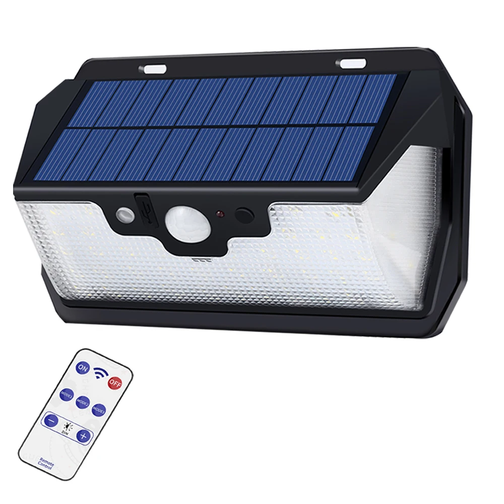 55 Led-Solar-Wall-Light Remote-Control Motion-Sensor Yard Street Outdoor Three-Modes 3 side Lighting