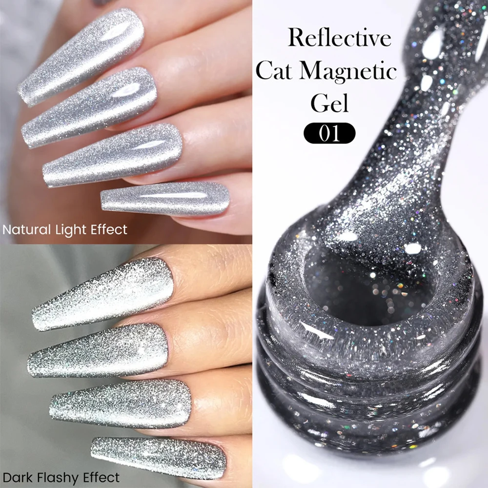 8Ml Glitter Riflettente Diamond Cat Magnet Gel Argento/Rosa Cat Eye Gel Sparkly Shiny Gel Magnetico Smalto Per Unghie Soak Off Gel Uv