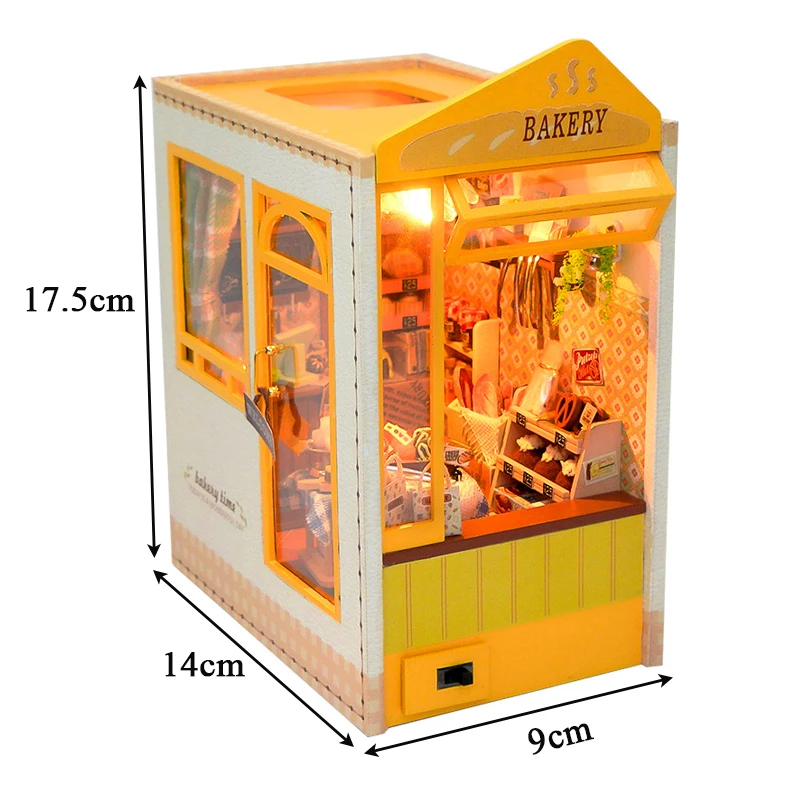 DIY Book Nook Shelf Kits Bakery Shop Casa Wooden Miniature Model Kit Handmade Casa Bookend With Light Bookshelf Friends Gifts 6