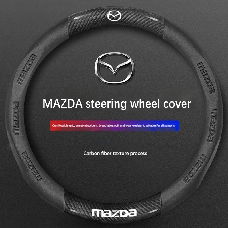 For Mazda 3 5 6 SKYACTIV Axela Atenza CX30 CX5 CX8 CX9 MX5 RX8 RX7 BT50 Carbon fiber Leathe Car Steering Wheel Cover Accessories 1