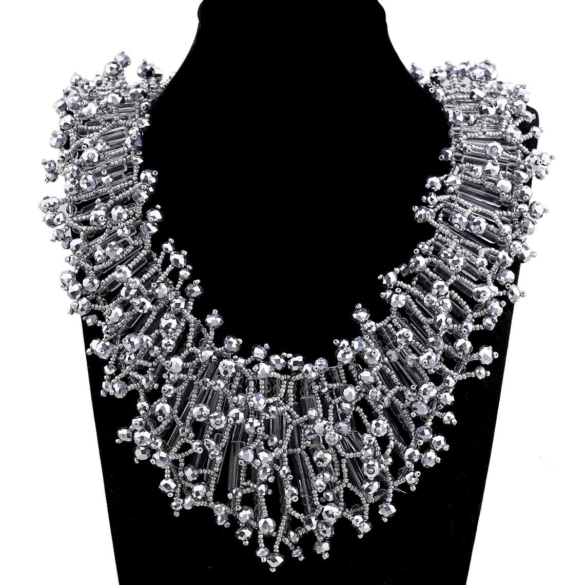 

GGQINISI Luxury Crystal Beaded Statement Necklace by Handmade Strands Bohemia Choker Chunky Necklaces Jewelry for Women