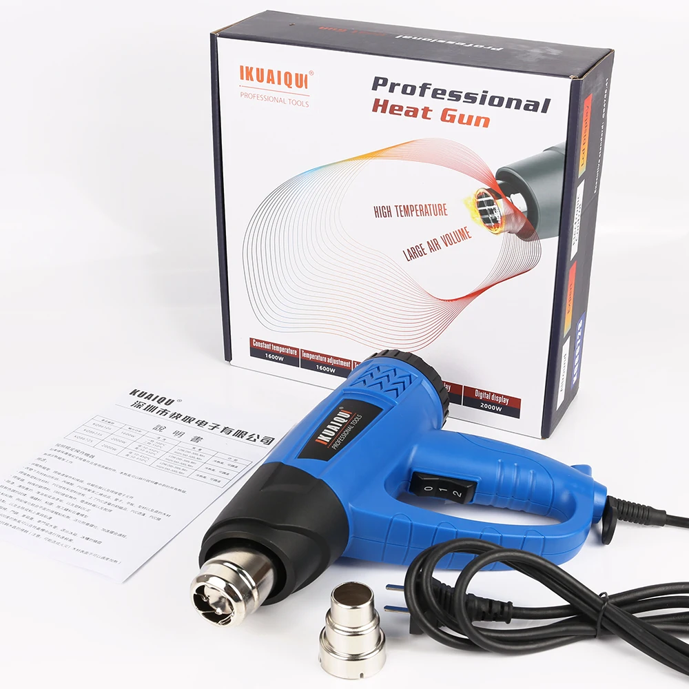 KUAIQU 220V 2000W Industrial Hot Air Gun Adjustable Temperature LCD Heat Gun Tool Building Hair Dryer With Nozzle Accessories 6