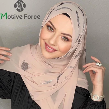 Muslim Chiffon Sequin Rhinestone Party Hijab Turbans Fashion Turban Abaya Dress Scarf Hijabs For Woman Abayas Women Jersey Shawl
