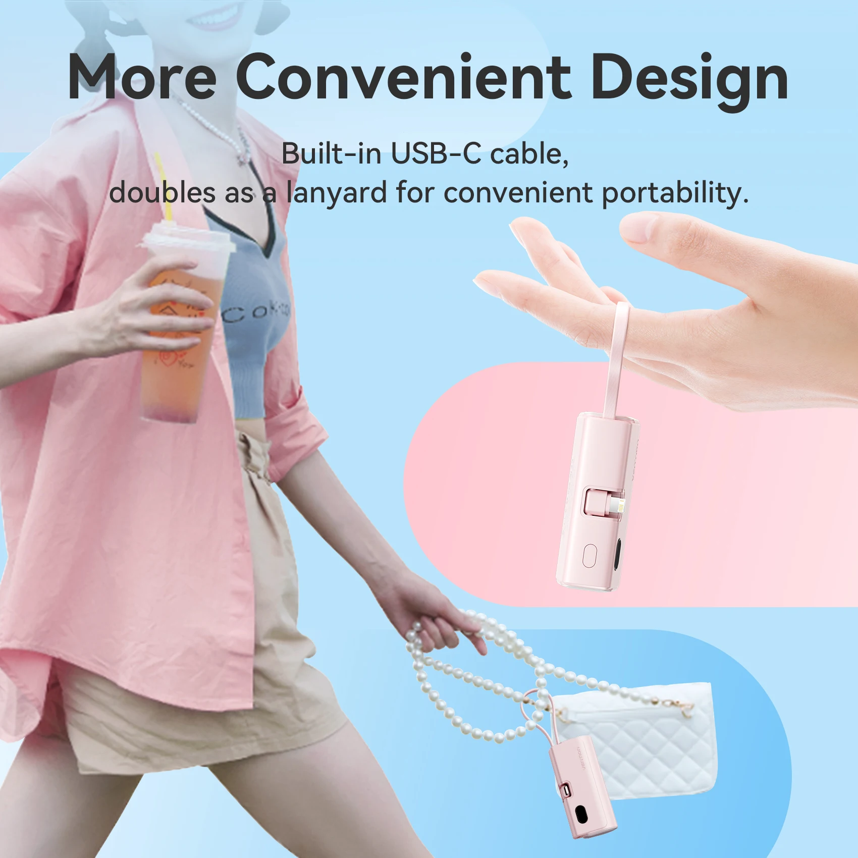 Power Bank 3 in 1 Mini External 4800mAh 22.5W Type C PD Charger For iPhone16 Xiaomi Vention