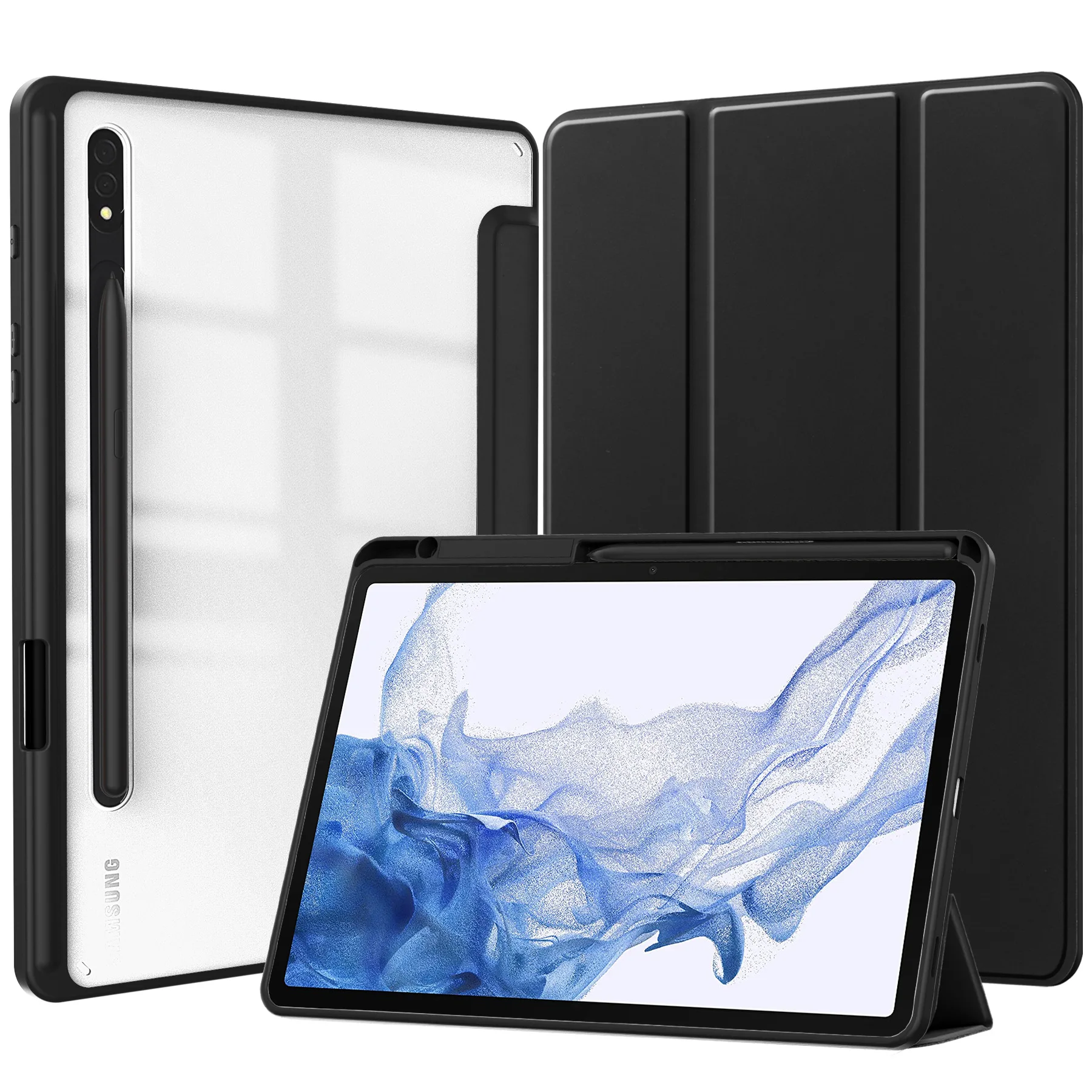 Acrylic Transparent Back Tablet Case with Pencil Holder