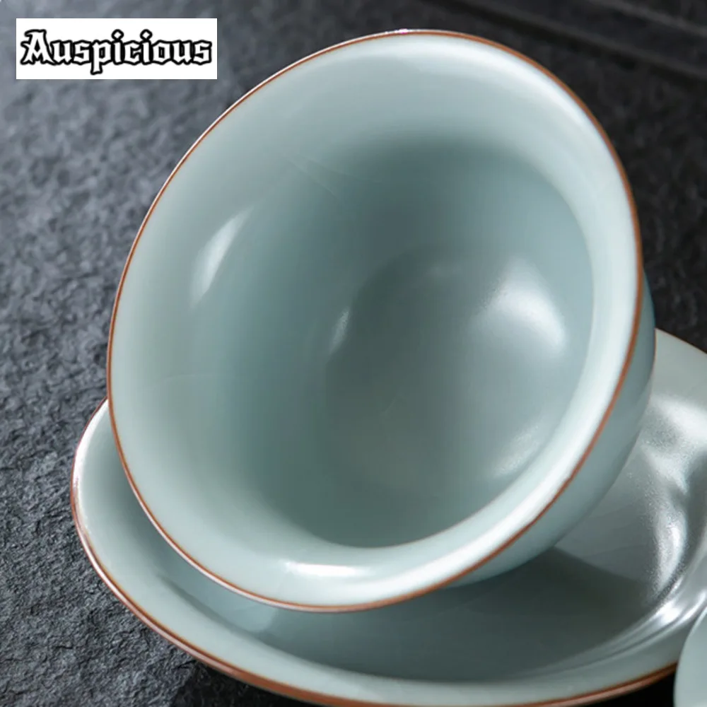 180ml Azure Ru Kiln Porcelain Gaiwan Aesthetic Opening Tea Lid Set Tea Tureen Household Maker Cover Bowl Teaset Supplie Gift