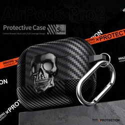Suit Thug Skull Series Carbon Fiber Headphone Case with Hook for Airpods Pro (Silver)