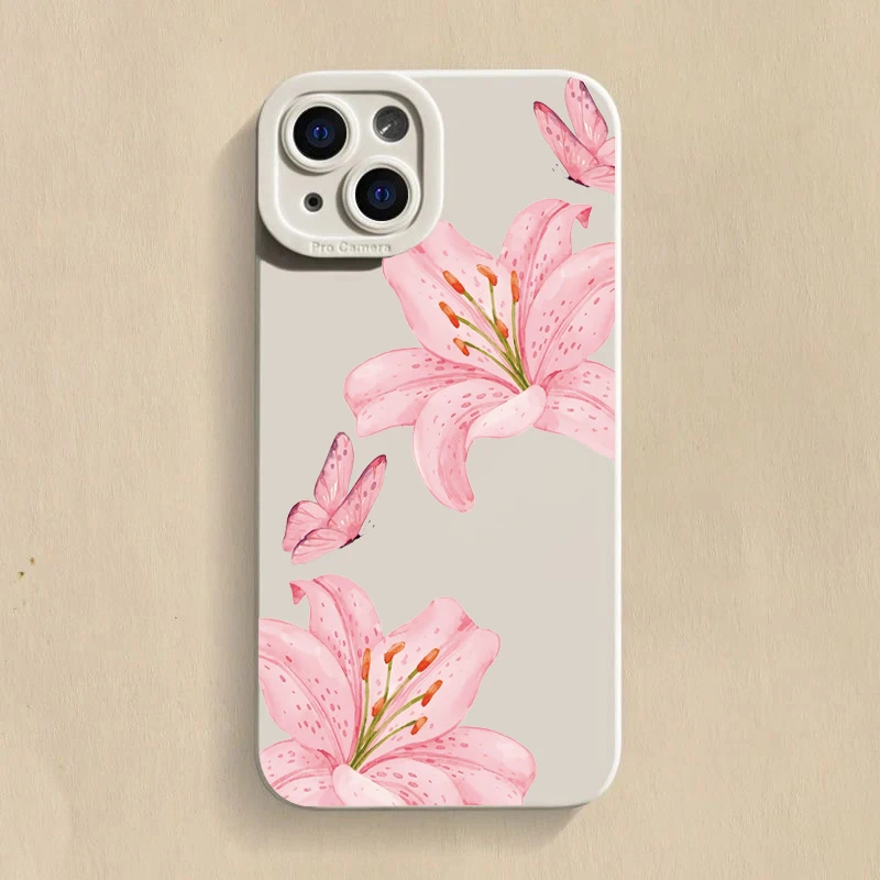 Floral Lily Butterfly Pattern Soft Phone Case Cover