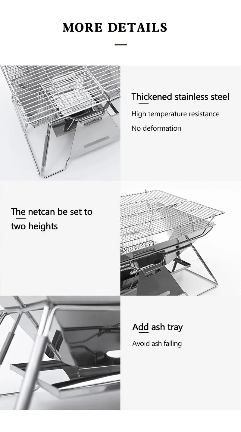 Description Picture 6 of itemFolding Grill Fire Pit Outdoor Table Camping Stove Stainless Steel Foldable Barbecue With A Charcoal Rack Grill