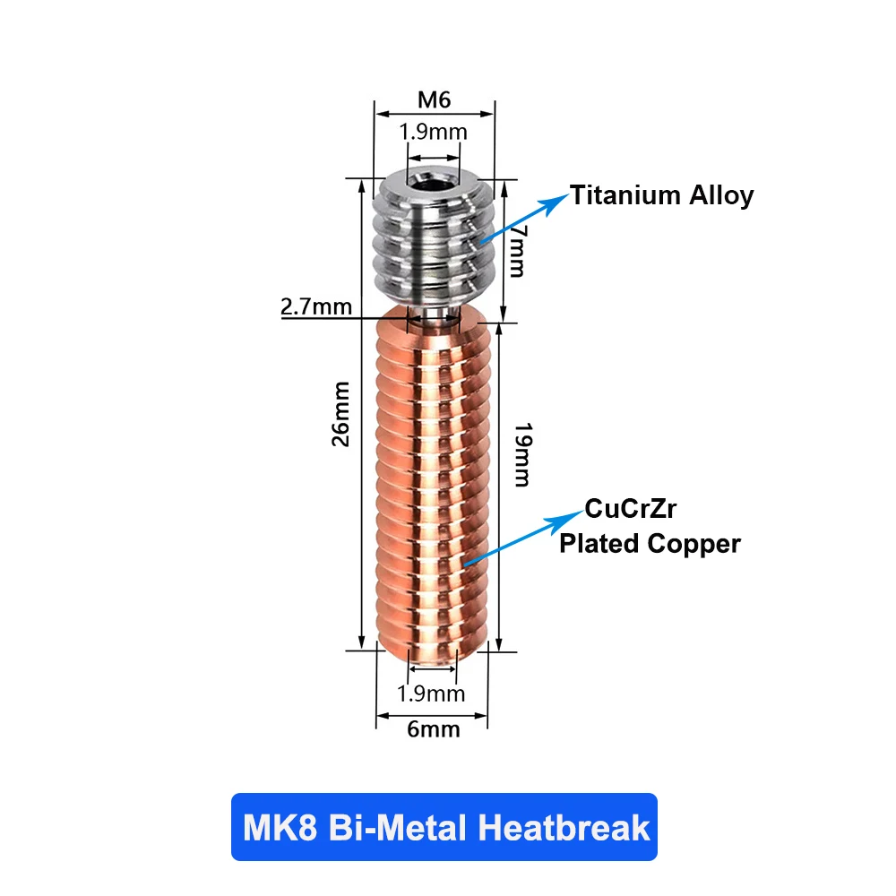 Garganta v5 3d Peças de Impressora Cr10 Bi-metal Heatbreak Cobre Chapeado Mk8 Gargantas para Ender s1 Pro Cr10s Cr6 se Alta Qualidade E3d v6 - Imagem 4