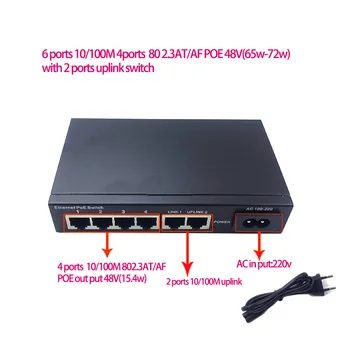 6 porte 10/100M 4 porte poe 802.3at/af 48v (65w-72w) con uplink a 2 porte per telecamere ip cctv switch ethernet