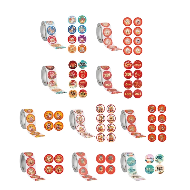 500Pcs/roll New Year Stickers Festive Self Adhesive Labels Traditional Chinese Ornament for DIY Gifts and Decorations 87HA