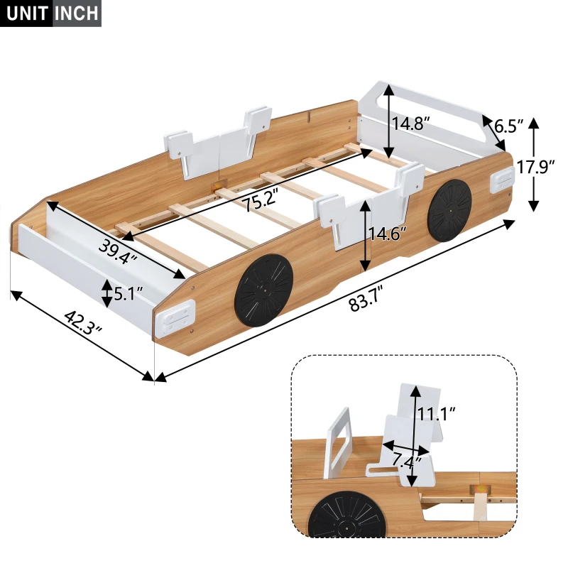 Wood Twin/Full Size Racing Car Bed, modern design cute children's single bed, youth bed, with small bookshelf 5