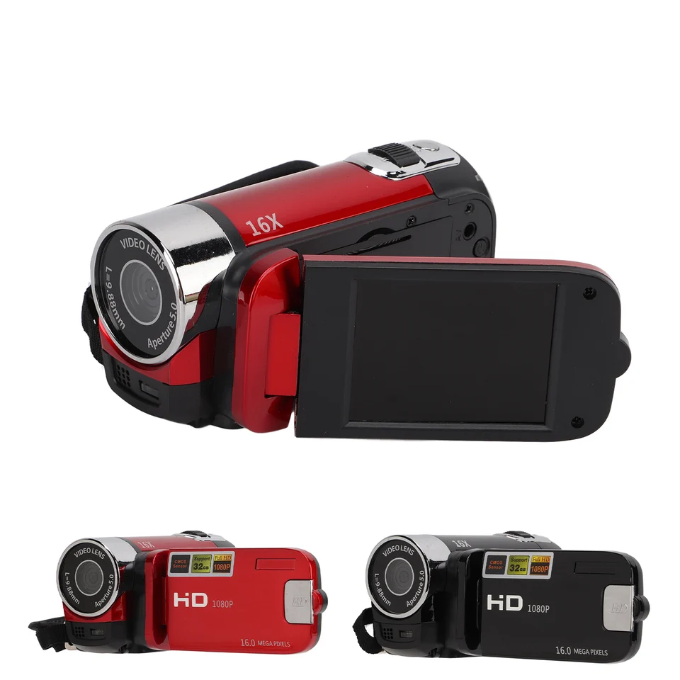 Enregistreur D'appareil Photo Numérique, Caméscope Vidéo Full HD 1080P 16MP, Caméra De Vlogging Avec écran Rotatif De 2,4 Pouces, Zoom 16X, Lumière De Remplissage, Black