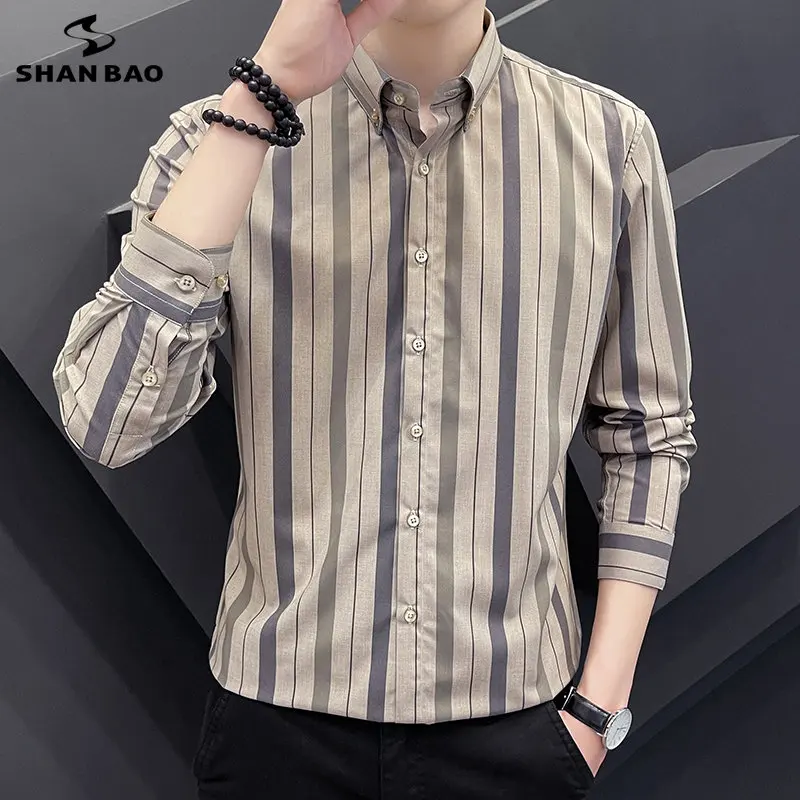 

Spring and Summer New Men White, Khaki, Blue Business Shirts Fashion Elegant Male Stand Collar Long Sleeve Tops Social Top