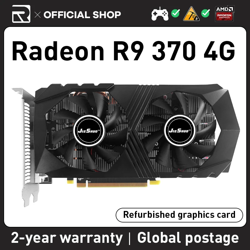 

JIESHUO AMD R9 370 4GB 1024SP video graphics card GDDR5 256bit GPU r9370 4g Suitable for computer desktop games Office 370 r9