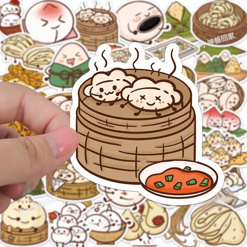 10/30/50pcs cartoon fun food Tangyuan Xiaolongbao dumplings steamed buns decorative stickers self adhesive stickers vinyl stickers glow in the dark stickers chalkboard stickers