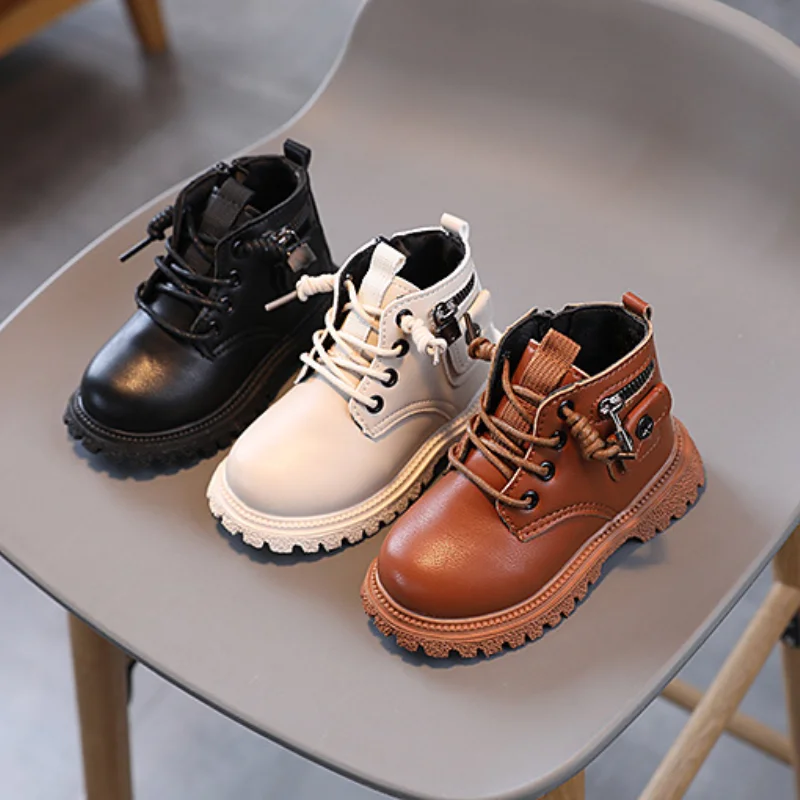 Kids Shoes Boots for Girl British Style Black Versatile Boys Ankle