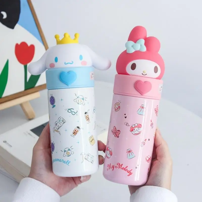 

350Ml Sanrio Anime Insulated Cup My Melody Cinnamoroll Pompom Vacuum Cup Cartoon Female Office Tea Cup Girl Portable Water Cup