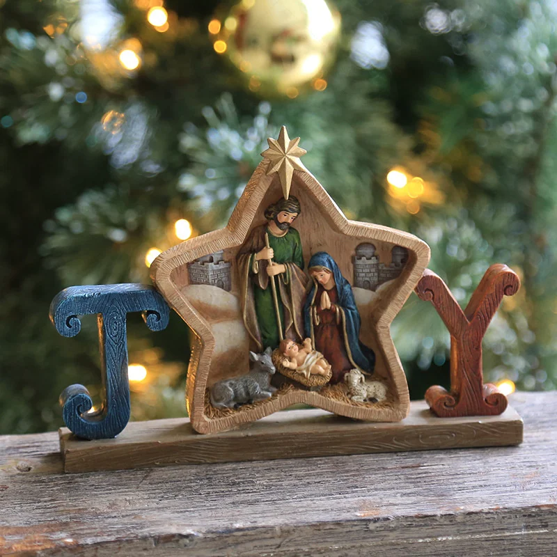 

New European Style Decoration Home Desktop Decoration Pentagram Resin Manger Family Combination Window Party Decorations Gift