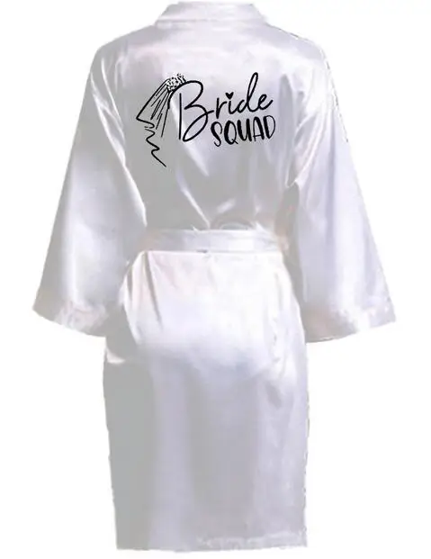 Women Satin Bathrobe Wedding Party Team Bride Robe With Black Letters Kimono Satin Pajamas Bridesmaid Bathrobe SP033