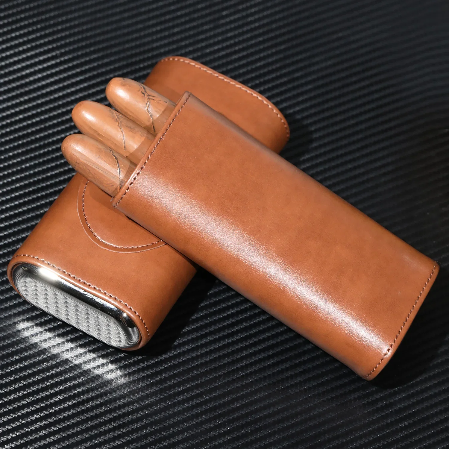 

52 Ring Man-made Leather Cigar Case 3 Tube Cigar Holder Mini Humidor Travel Box Portable Cigar Accessory for Cohiba Cigar
