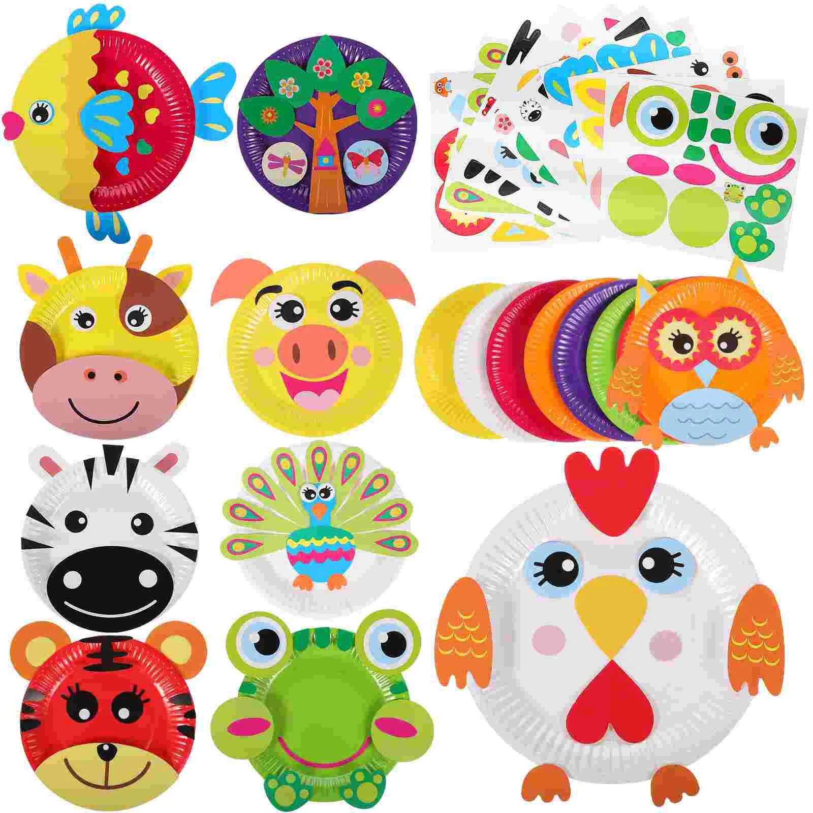 

DIY Paper Plate Sticker Painting Toddler Crafts Stickers Round Animal Kits Ages 3-5 Boys Kids Plates