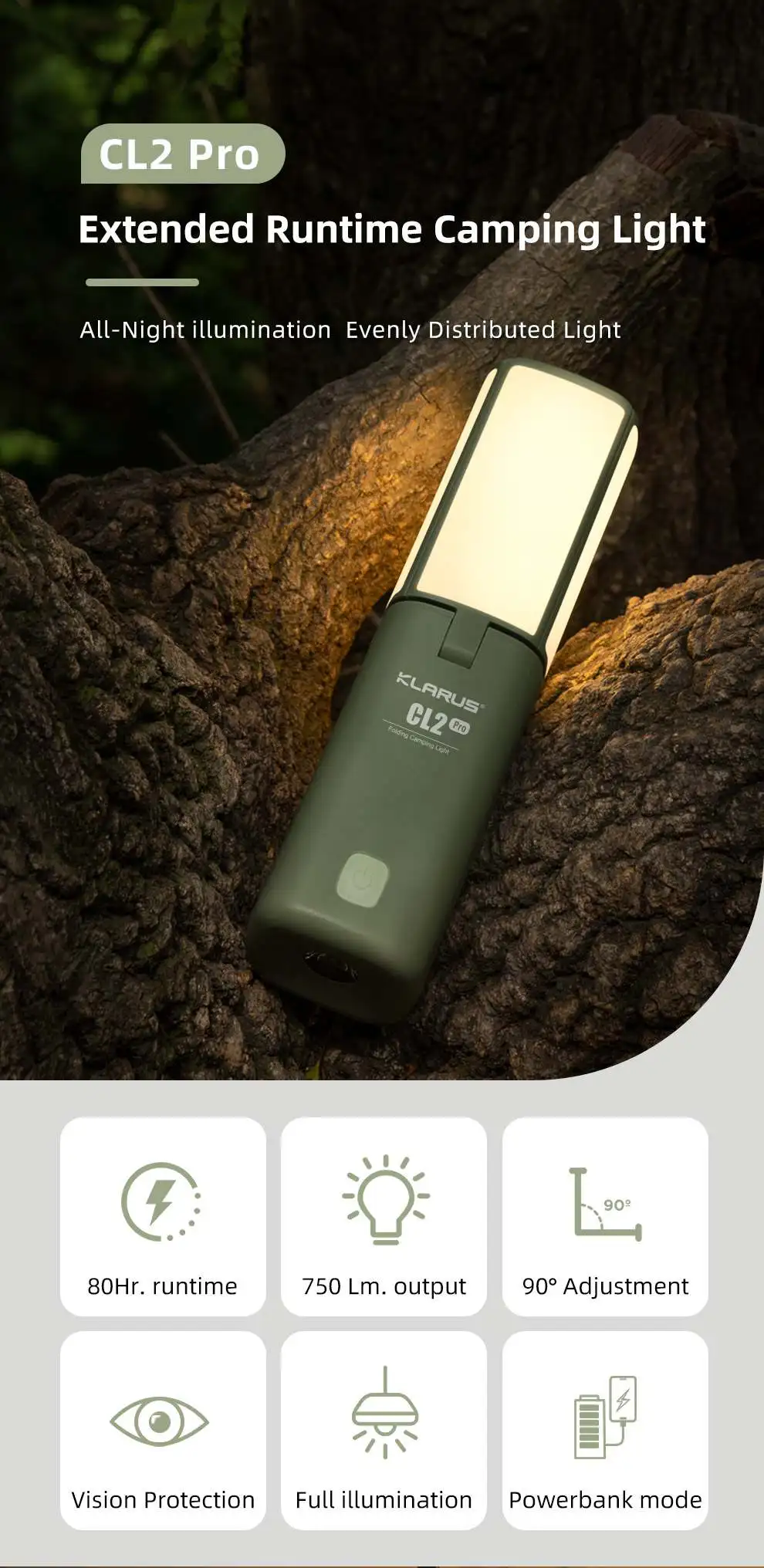 KLARUS CL2 Pro camping flashlight with 14000mAh battery