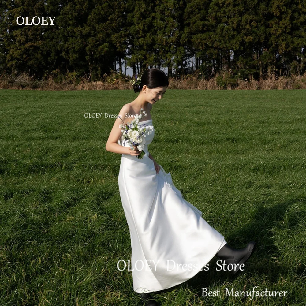 

OLOEY Simple A Line Satin Korea Wedding Dresses Photoshoot Strapless Floor Length Corset Back Bridal Gowns Mariage Custom Made