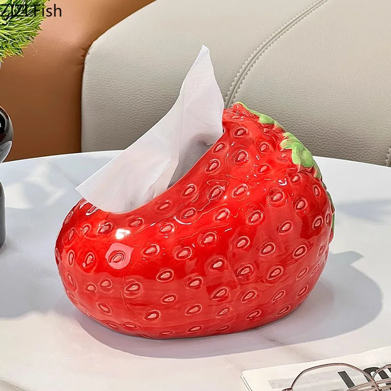 Cute Strawberry Shape Ceramic Tissue Box Coffee Table Desk Decoration Strawberry Tissue Box Bedside Table Paper Towel Case 3