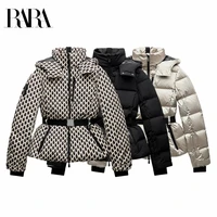 2025 RARA new women's fashion waist with belt hooded down cotton jacket commuting warm windproof jacket more comfortable to wear 1