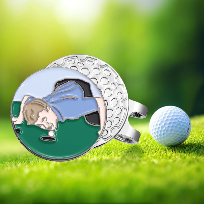 Funny Golf Ball Marker Hat Clip Baseball Cap Magnetic Clips Clothing Cartoon Dcorative Jewelry Metal Brooches for Golf Sports