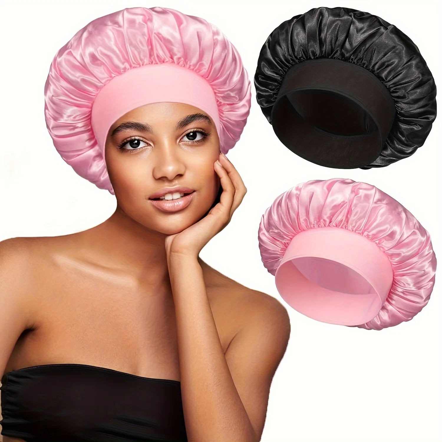 1pc Sleep Cap Silky Satin Lined Bonnet Hair Wrap Cover For Curly Hair Protection Women Men