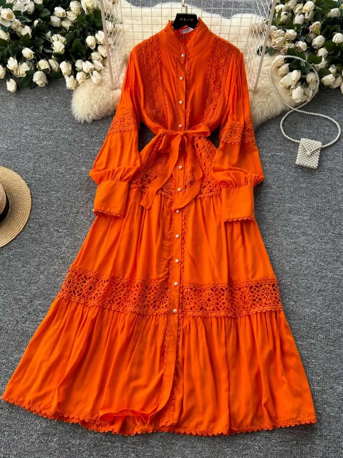 Elegant Winter Lantern Long Sleeve Autumn Dress Women Lace