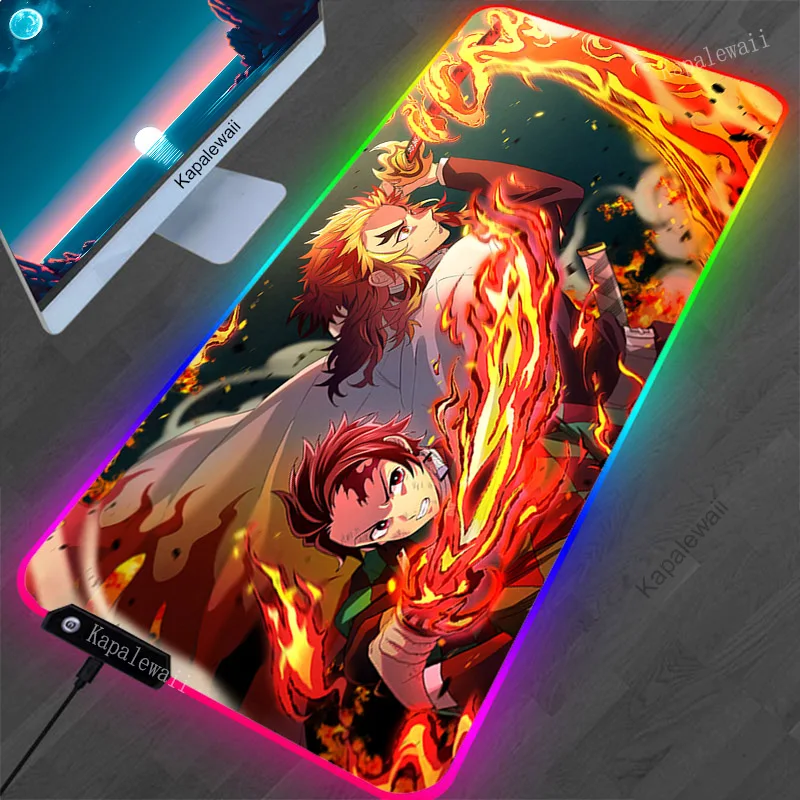 

Demon Slayer Anime RGB Gaming Mouse Pad LED Backlit Deskpad Keyboard Desk Mat Kimetsu No Yaiba Mousepad XL Big Mausepad 100x50cm